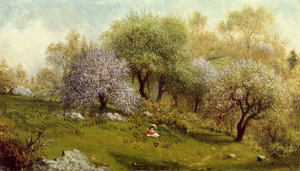 丘の中腹に立つ少女、リンゴの花、1874